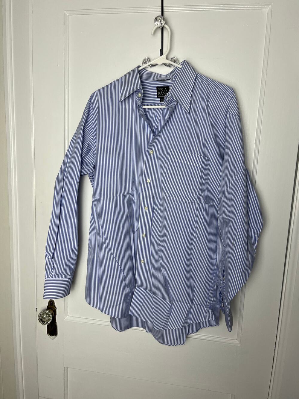 Jos A Bank Executive Collection Shirt 16.5 Blue White Stripe 100% Cotton Preppy